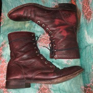 Leather Burgundy Justin Roper Lace Up Boots 10 12